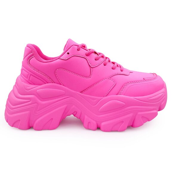 Berness Shoes - NEW BLAIR Electric Crush Neon Pink Platform Sneakers